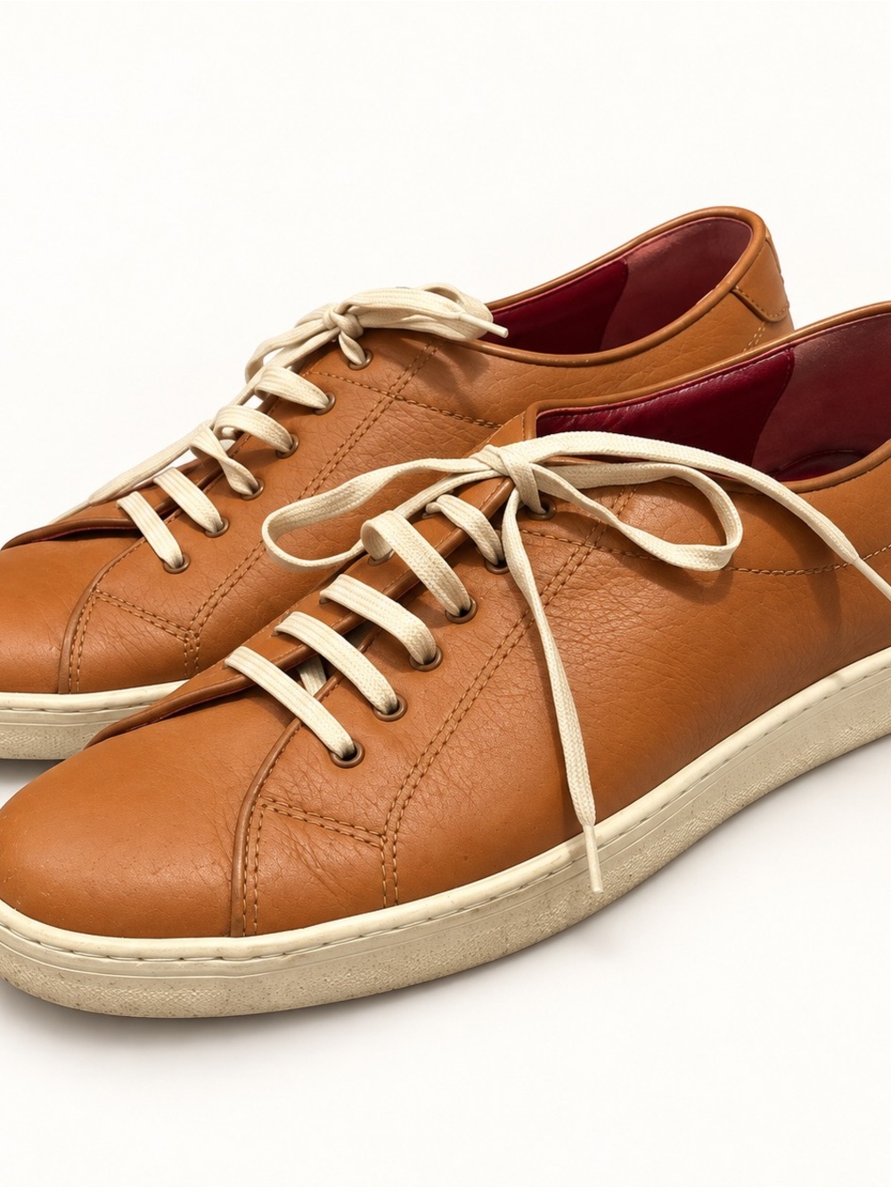 Women’s Ferragamo Tan Leather Casual Sneakers - Classic Low-Top Lace-Up
